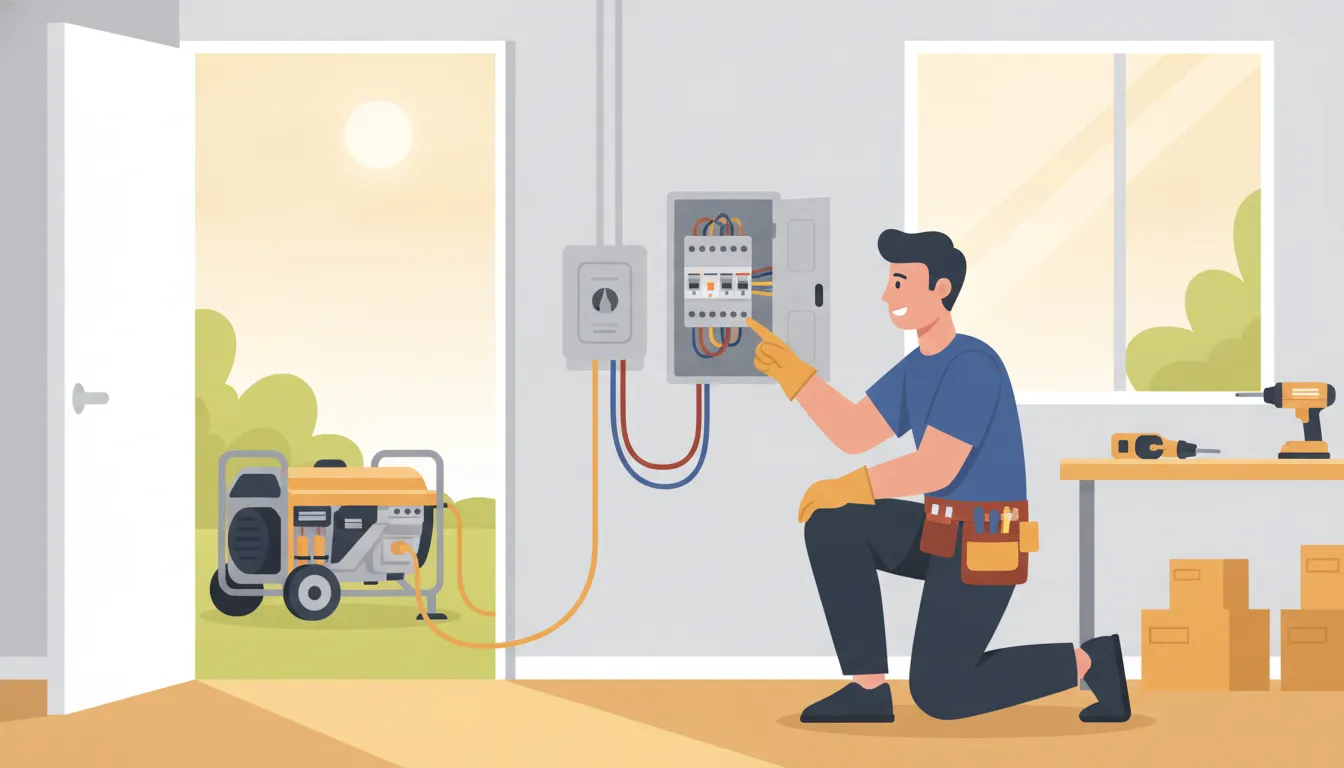 Electrician evaluating a portable generator connection