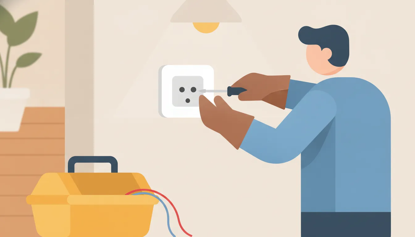 Licensed electrician installing a new electrical outlet on a home wall