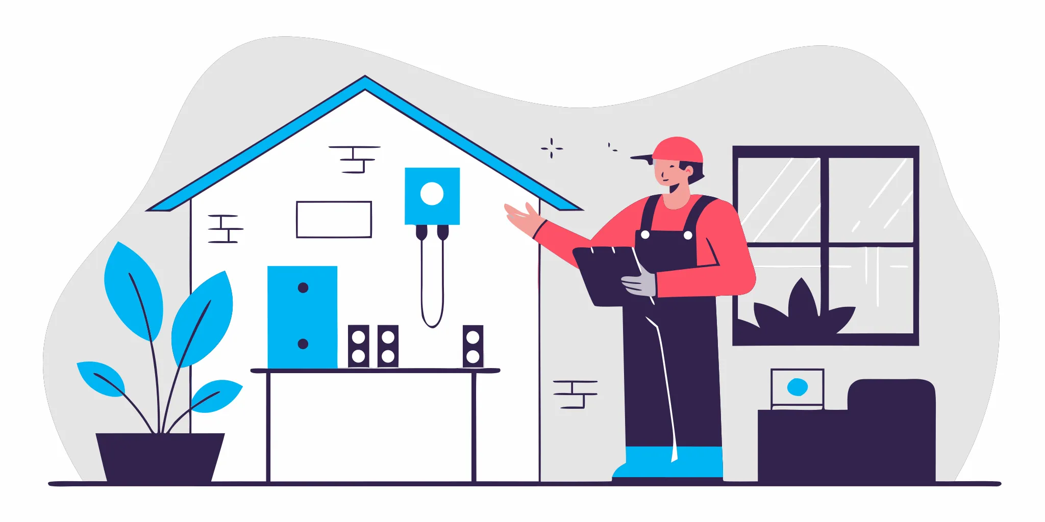Professional electrician inspecting an electrical panel with a safety checklist clipboard in hand