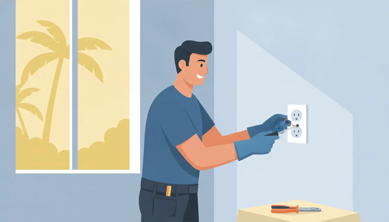Licensed electrician installing a new wall outlet