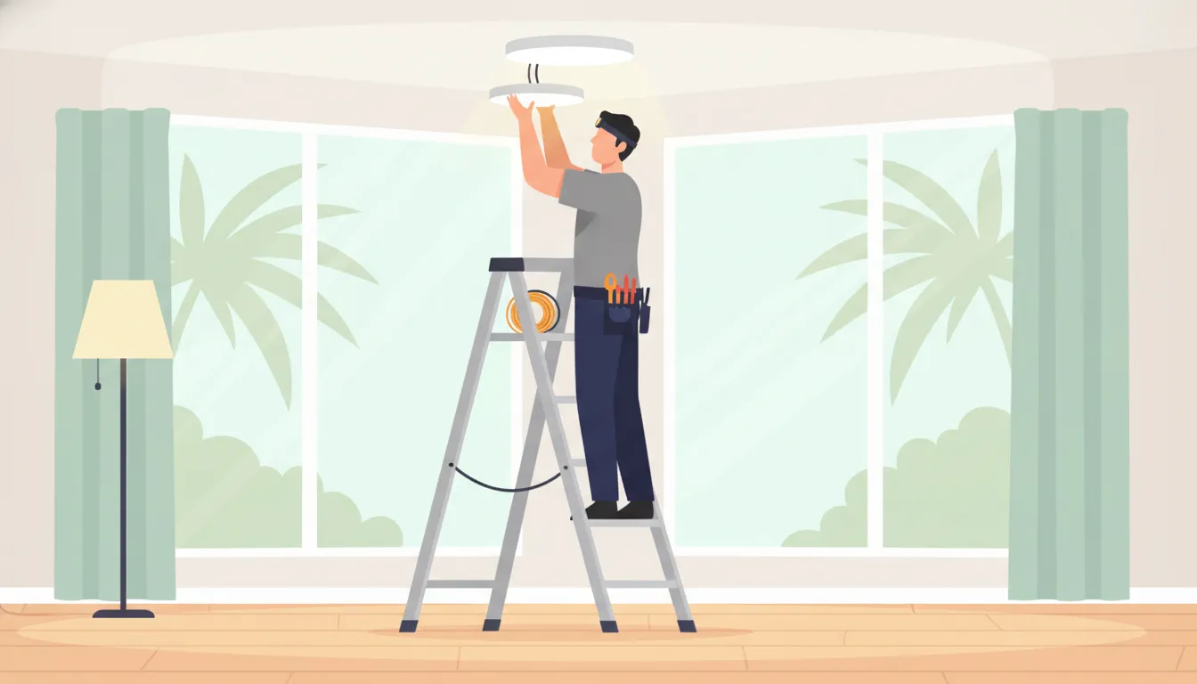 Electrician performing lighting installation in a Florida home