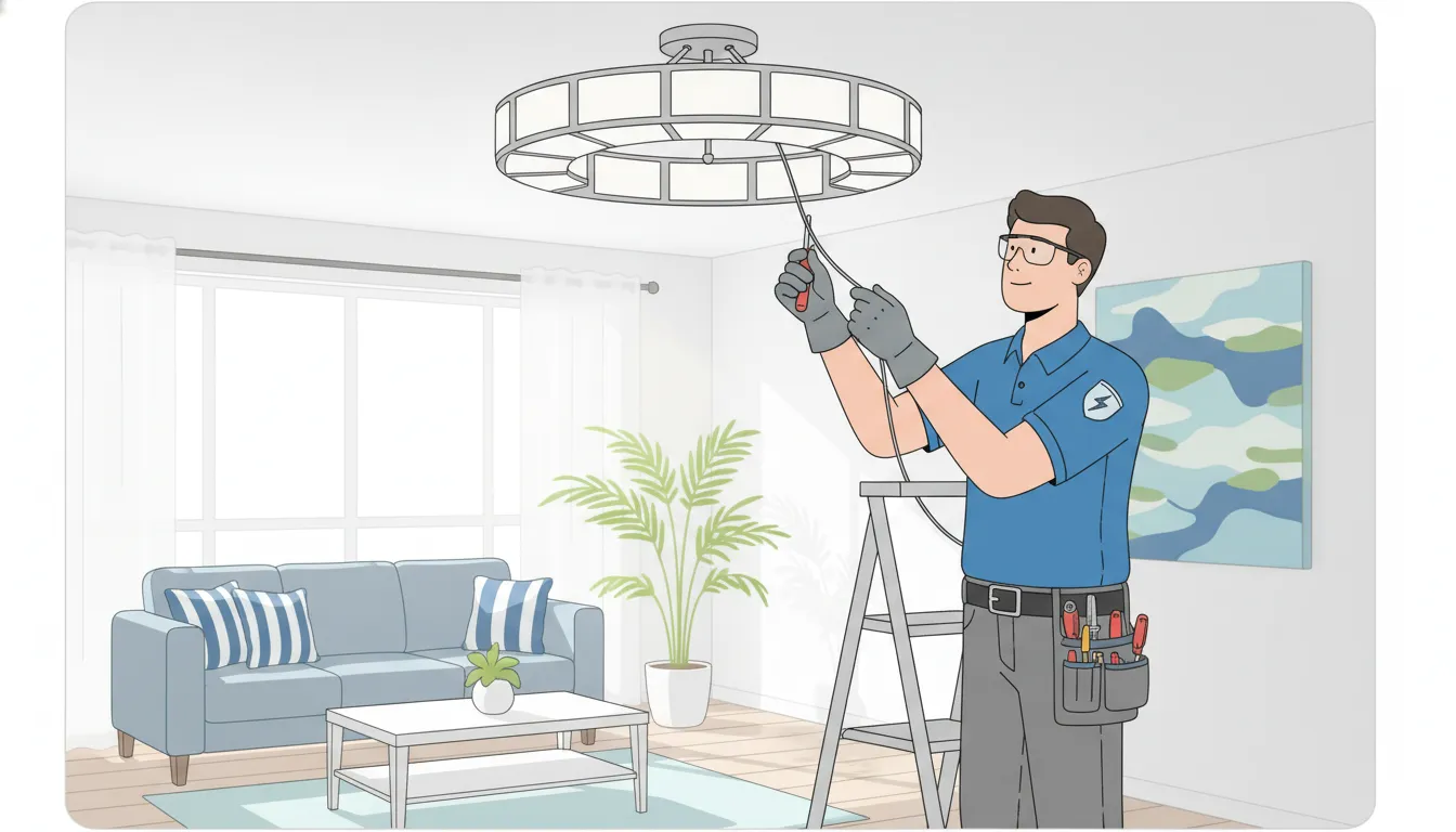 Licensed electrician installing a modern interior light fixture in a Jensen Beach home