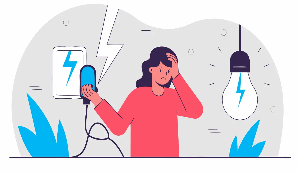 Round flat vector illustration of home electrical issues including broken switch and exposed wiring
