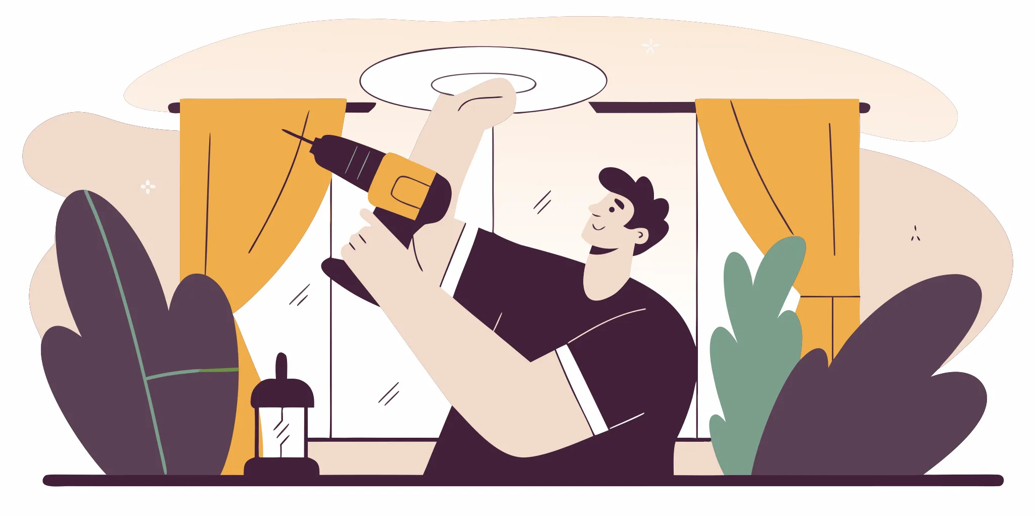 Licensed electrician installing a white smoke detector on a ceiling