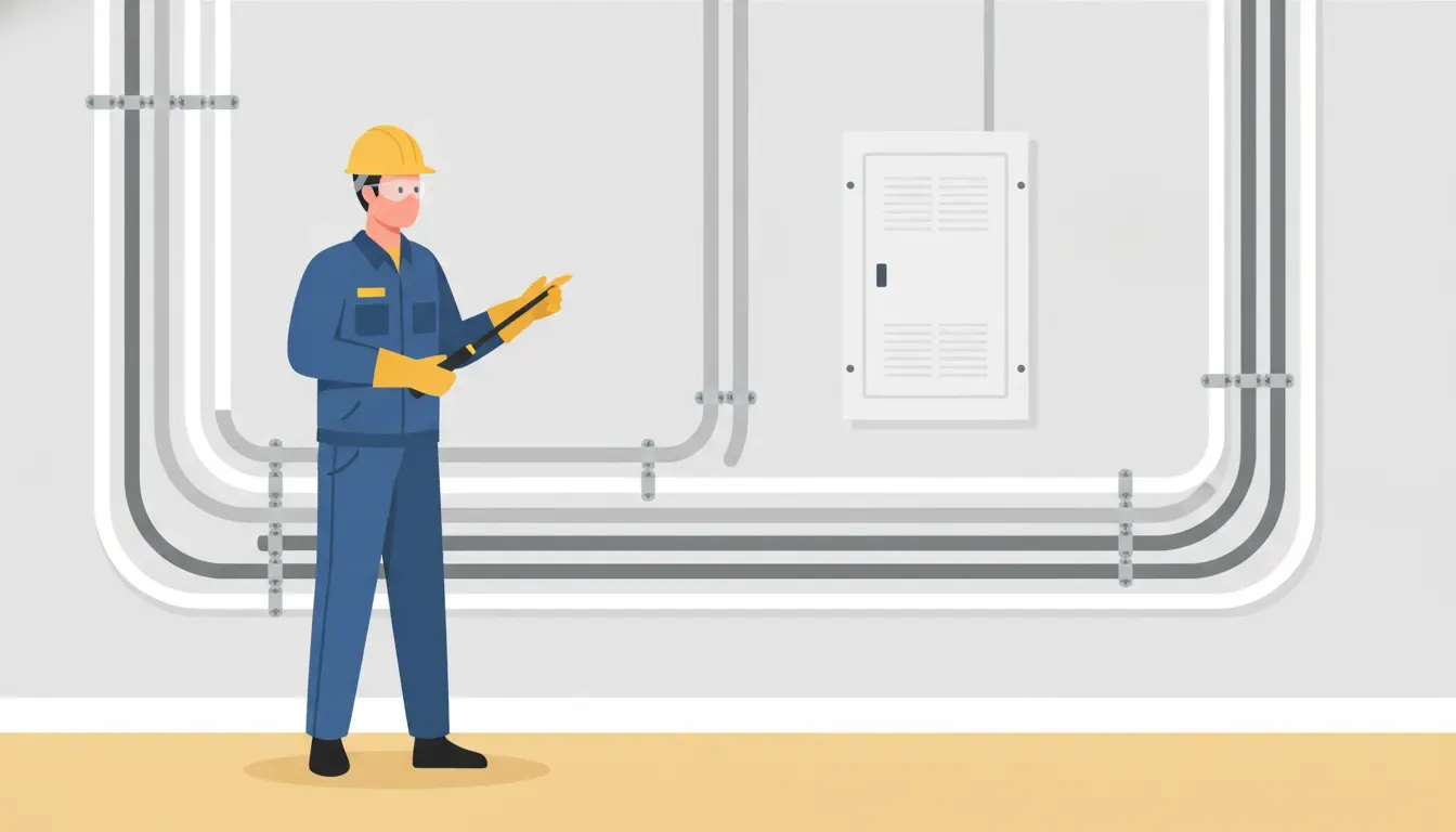 Licensed electrician inspecting electrical conduit in a Florida home
