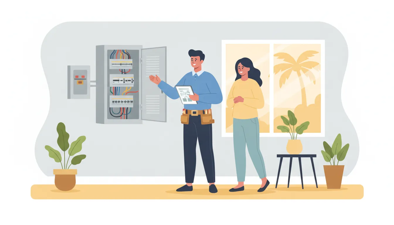 Electrician reviewing a home's electrical panel before an upgrade