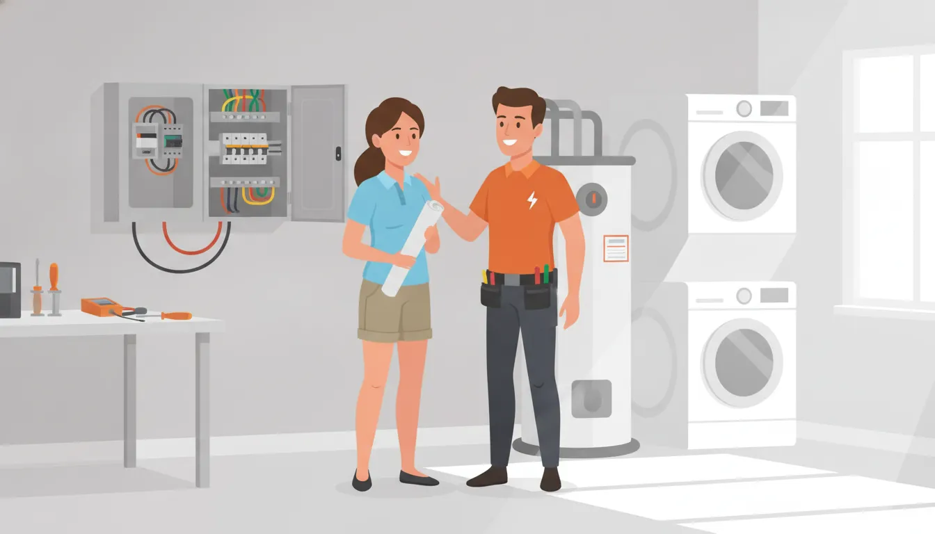 Homeowner discussing an electrical subpanel project with an electrician