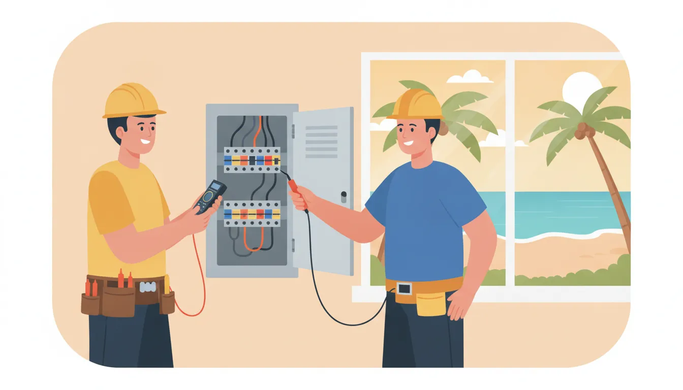 Electrician inspecting a home electrical panel in Fort Pierce