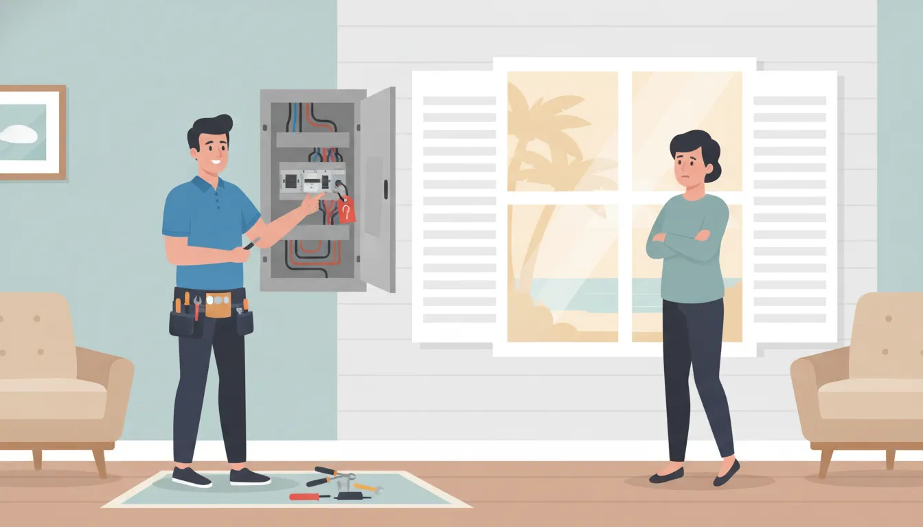 Electrician assessing a storm-related electrical concern in a Vero Beach home