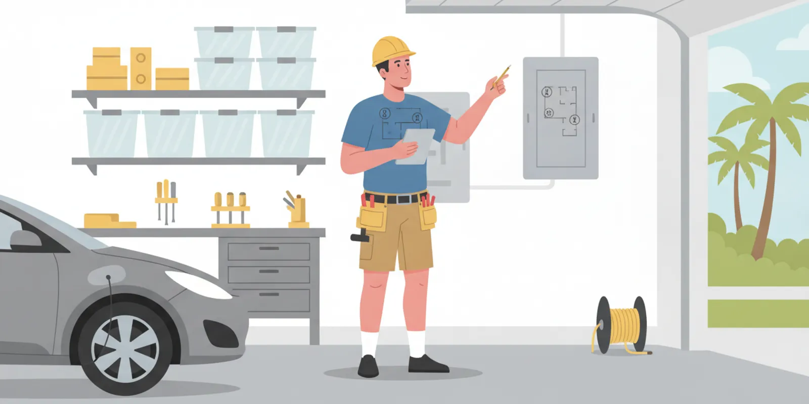 Electrician planning outlets and lighting in a residential garage