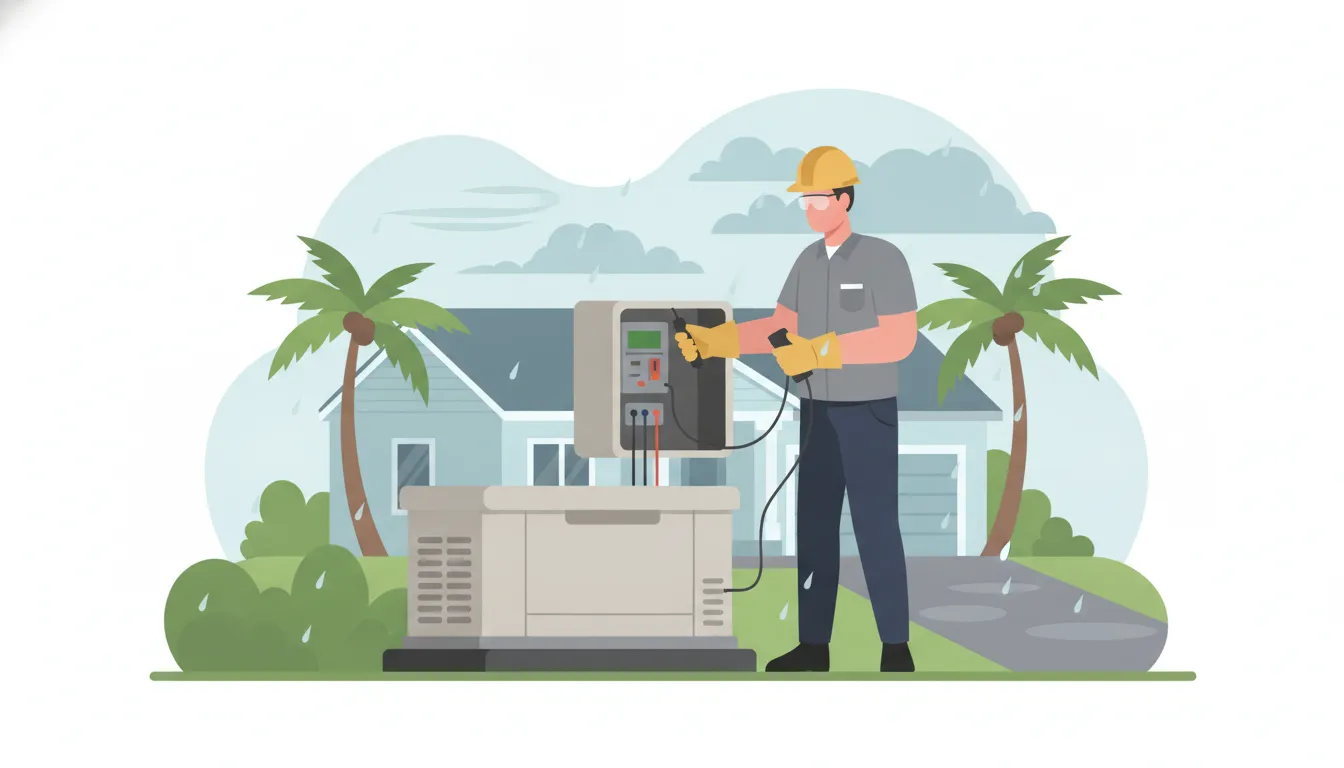 Electrician inspecting a home generator transfer switch