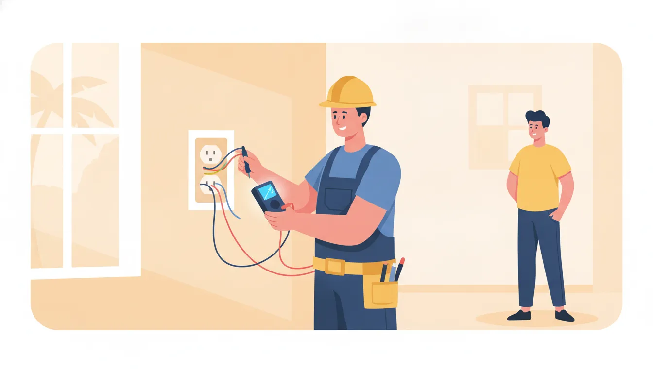 Electrician inspecting home wiring in Vero Beach with a homeowner