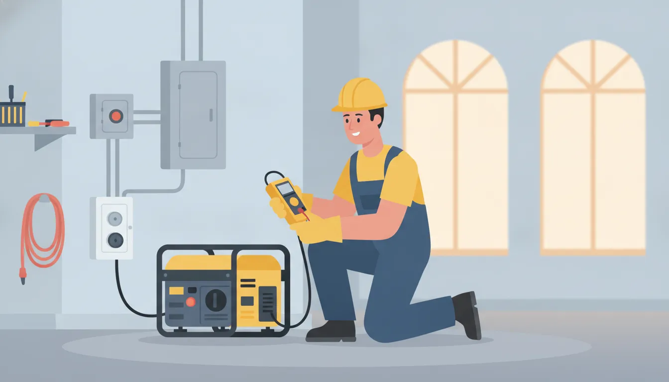 Electrician evaluating a generator interlock connection at a home electrical panel
