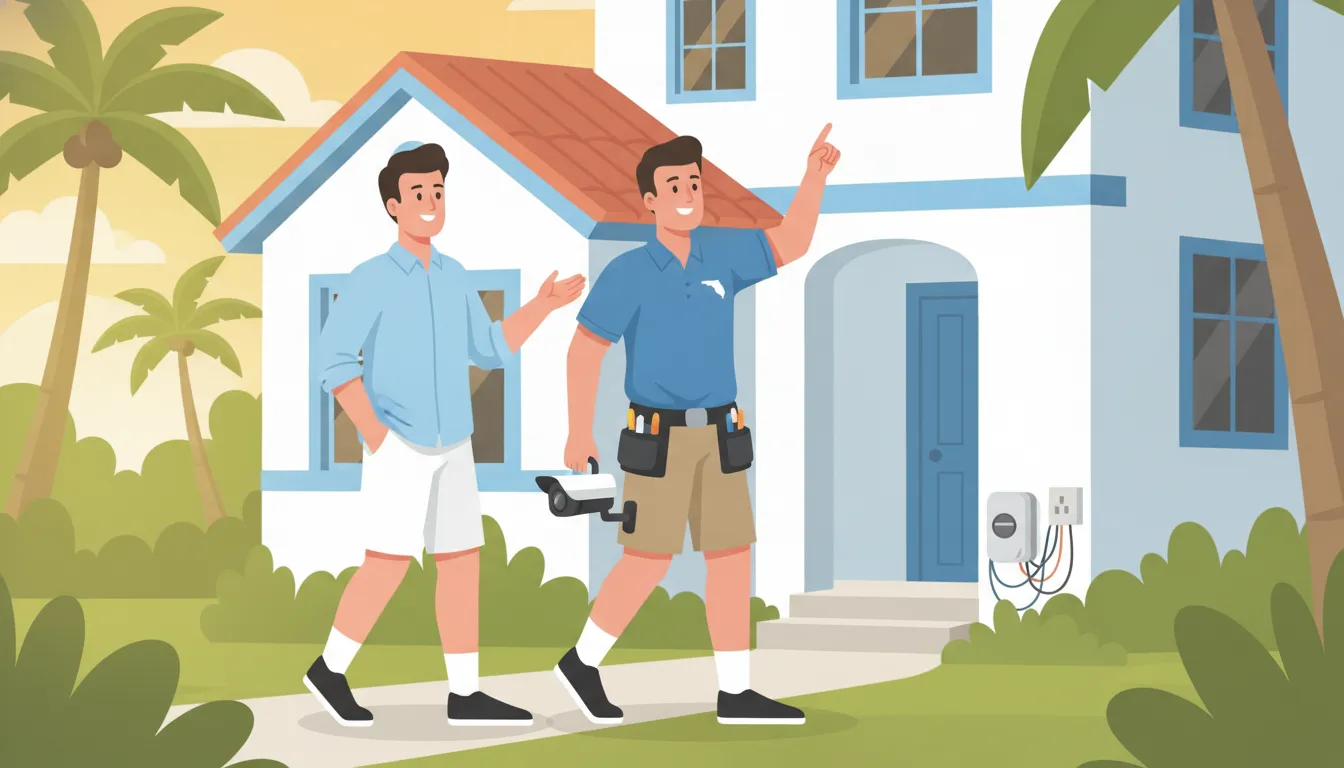 Security camera installation planned by an electrician at a Florida home